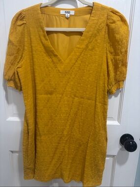 BB Dakota Mustard Textured V-Neck Dress